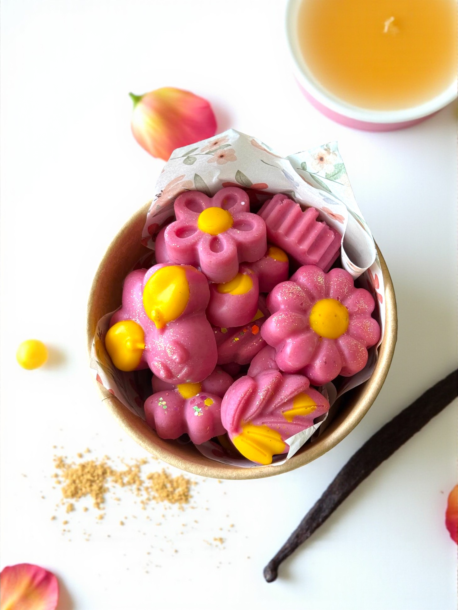 Wax melts artesanales Vainilla y Rosa Búlgara de cera de soja natural 100g