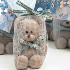 Vela osito en tul artesanal color rosa souvenir para baby shower