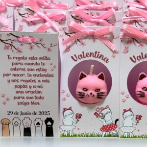 Vela gatito en cajita personalizada artesanal presentación premium souvenir baby shower