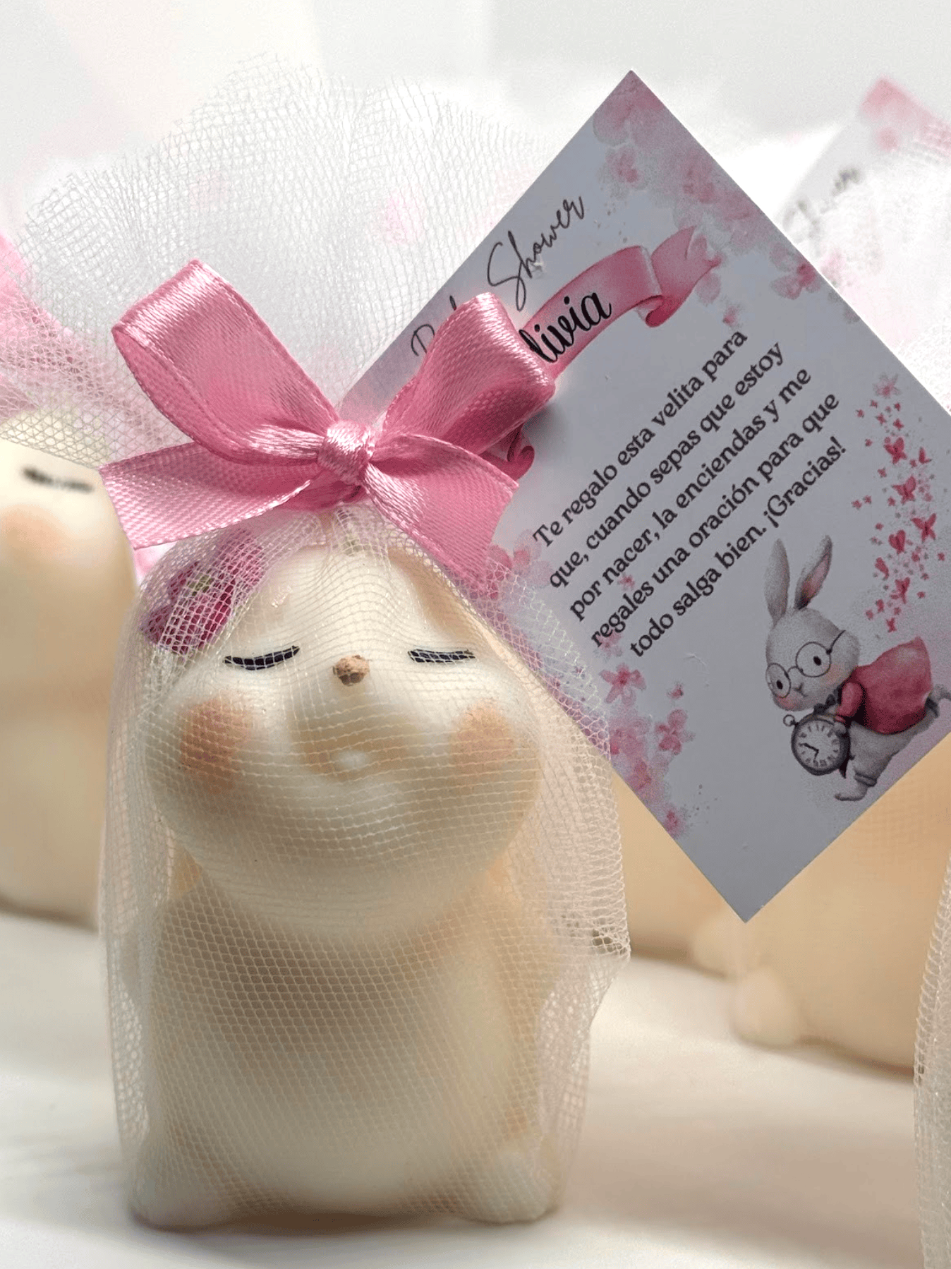 Souvenir Baby Shower Conejita en Tul 55g Personalizado - Imagen 4