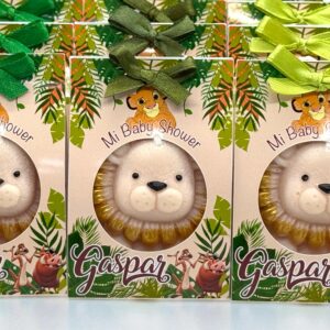 Vela león en cajita personalizada artesanal presentación premium souvenir baby shower