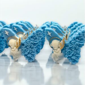 Vela ángel mariposa en tul artesanal con tarjeta personalizada souvenir bautizo