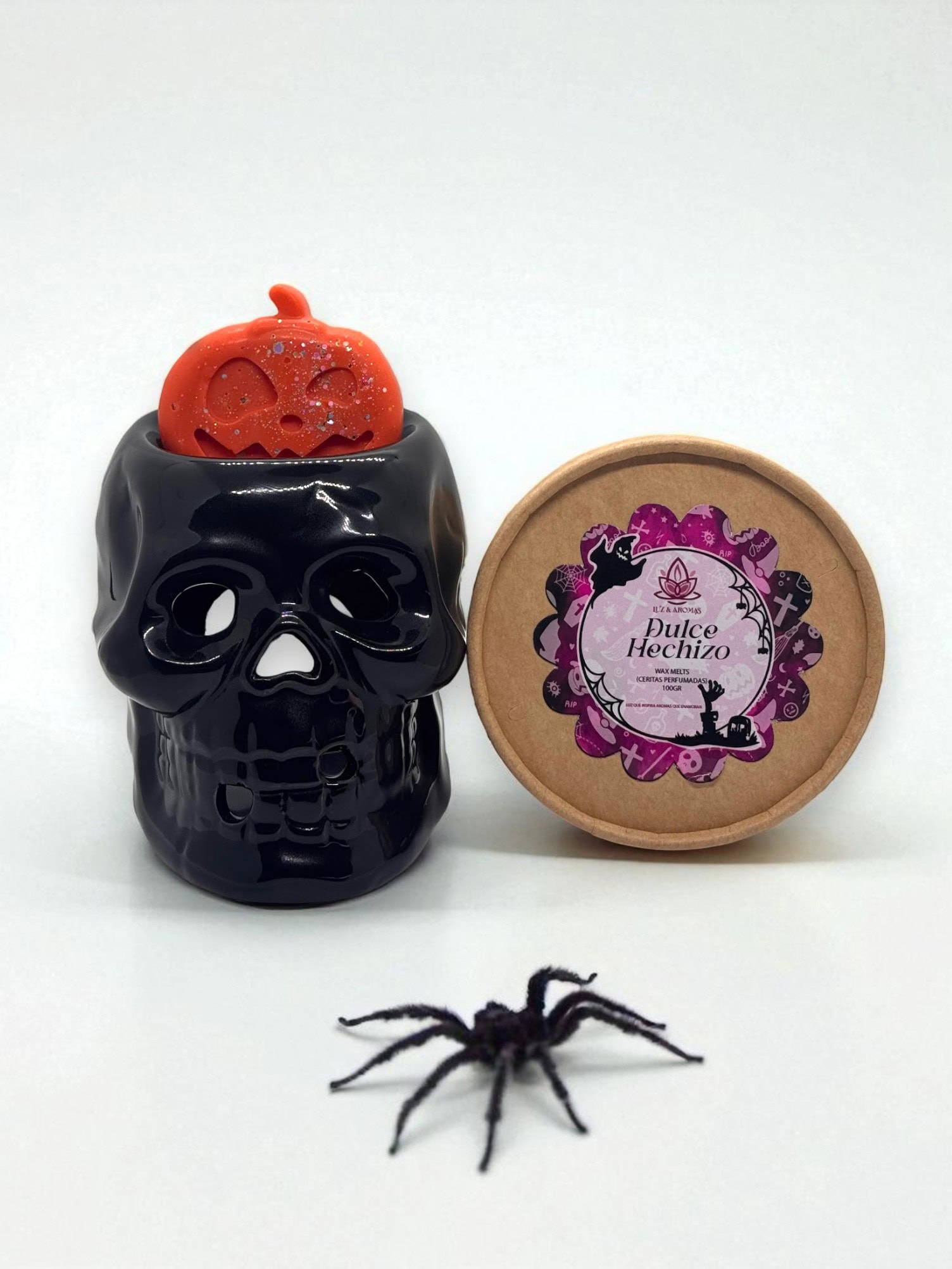 Quemador de cerámica negro diseño calavera para wax melts