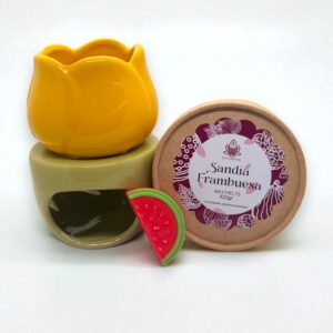 Set aromático Tulipán con quemador de cerámica, wax melts y velas de té