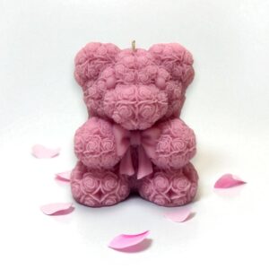 Vela oso lazo souvenir artesanal de cera de soja para baby shower y bautizo