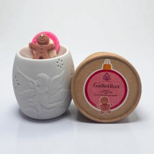 Set aromático Ángel con quemador de cerámica blanco, wax melts y velas de té