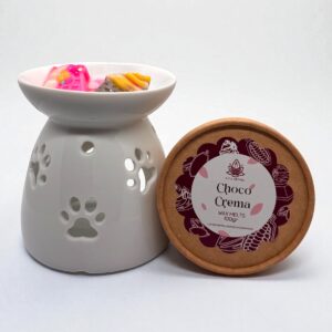 Set aromático Huellita con quemador cerámica, wax melts y velas té