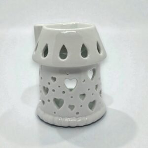 Difusor cerámico corazones blanco con diseño calado para wax melts y aromaterapia